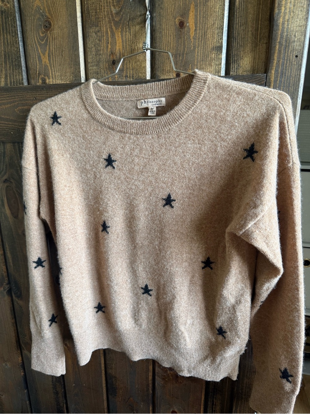 Philosophy Camel Crewneck Sweater with Black Star Motif